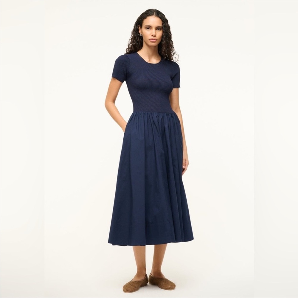 Staud navy Ysabel combo midi dress - Picture 1 of 8